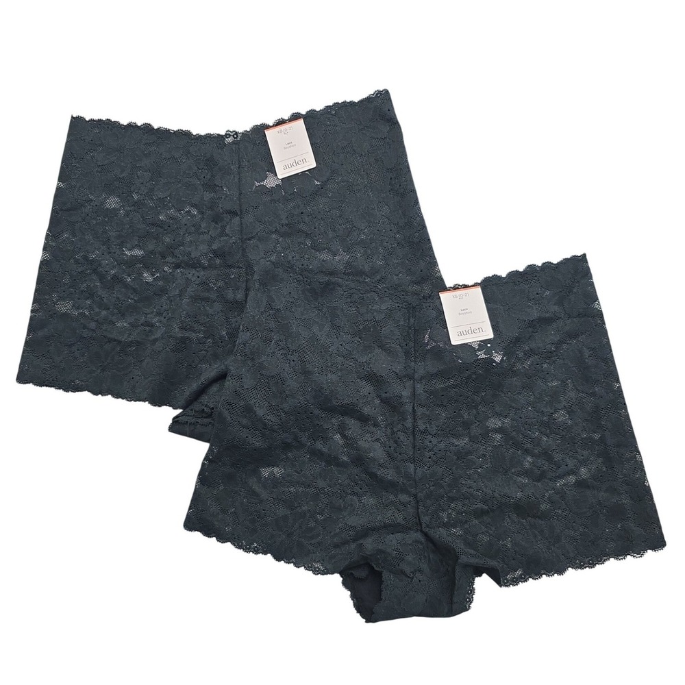 Auden Womens Lace Boyshort‎ Panties 2-Pack Dark Gray Floral XS 0-2 New